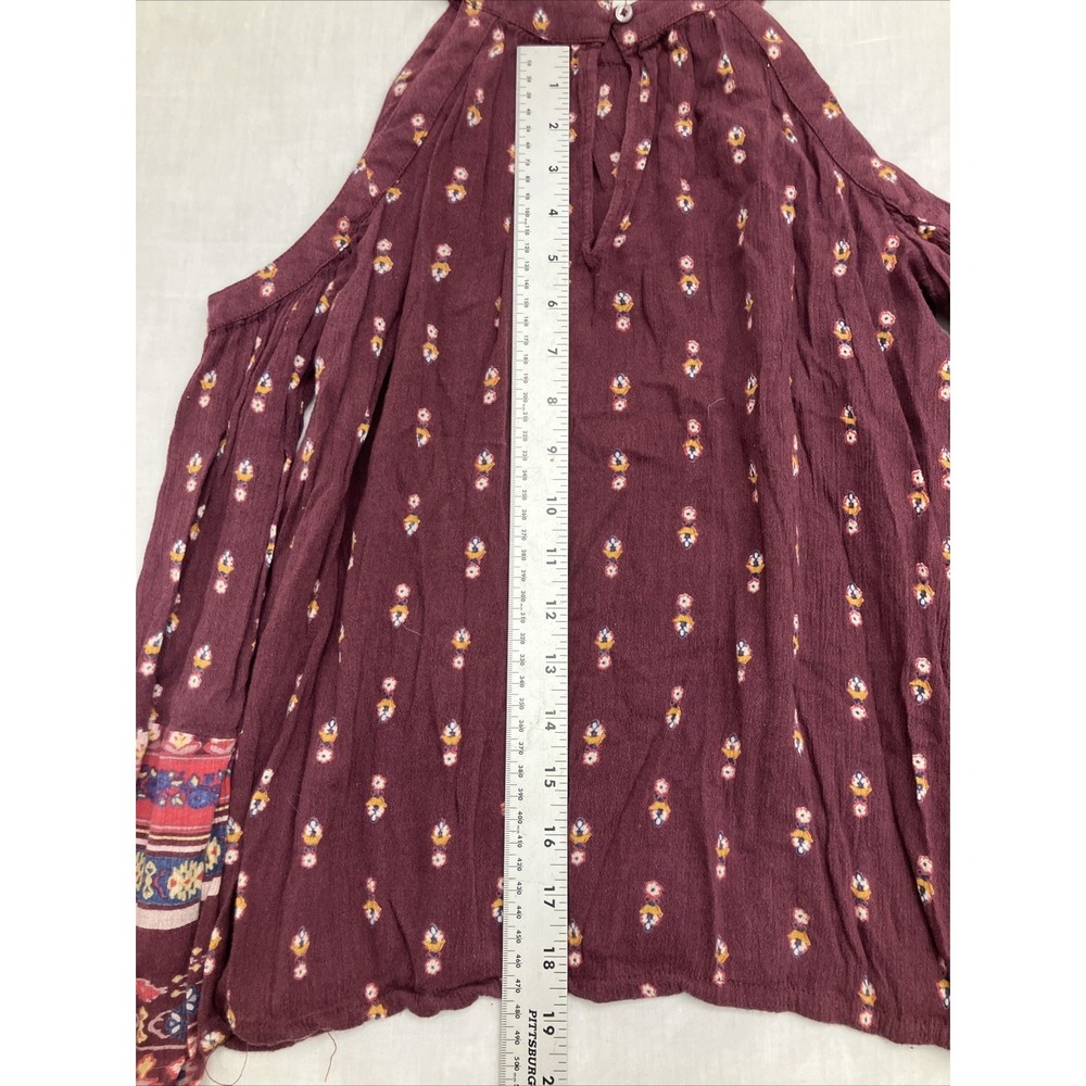 Hollister Top Women's S Burgundy Flower Pattern Long Sleeve - Picture 6 of 6